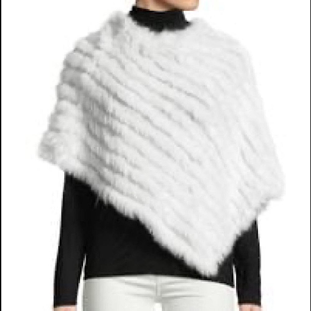 Brand New w/ Tags Adrienne Landau Real Rabbit Fur Poncho